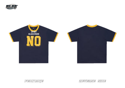 NO Letter Print Ribbed Cuff Short Sleeve T-Shirt WN26551