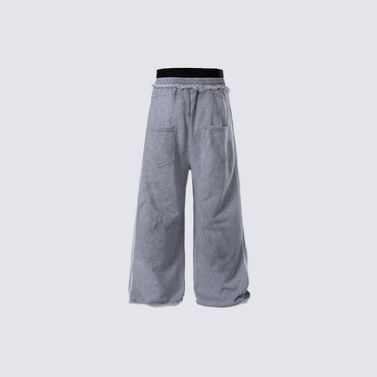 Gothic Letter Print Frayed Waist Wide Leg Sweatpants WN27838
