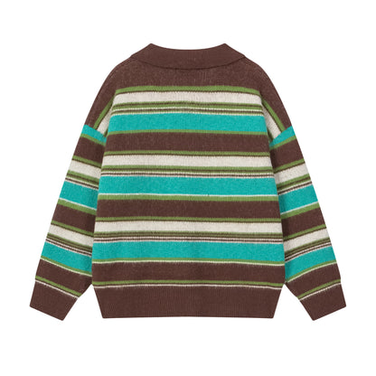 Stripe Polo Collar Knit Sweater WN11520