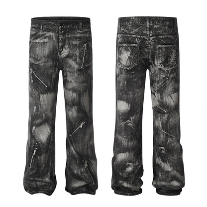 Paint Brush Zipper Flare Denim Jeans WN25724