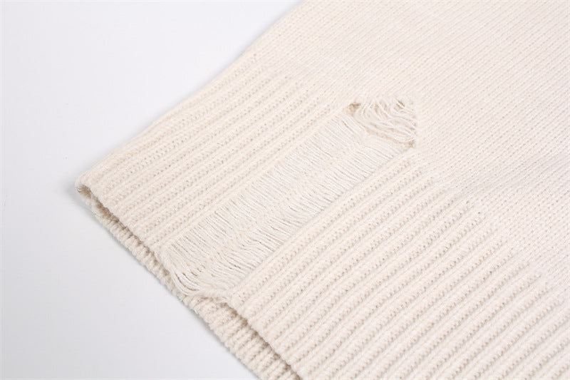 Damage Zipper Stand Neck Knit Cardigan WN11157