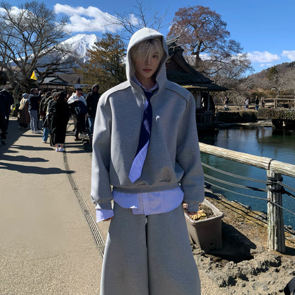 Plain Patchwork Oversize Hoodie & Tie WN19744