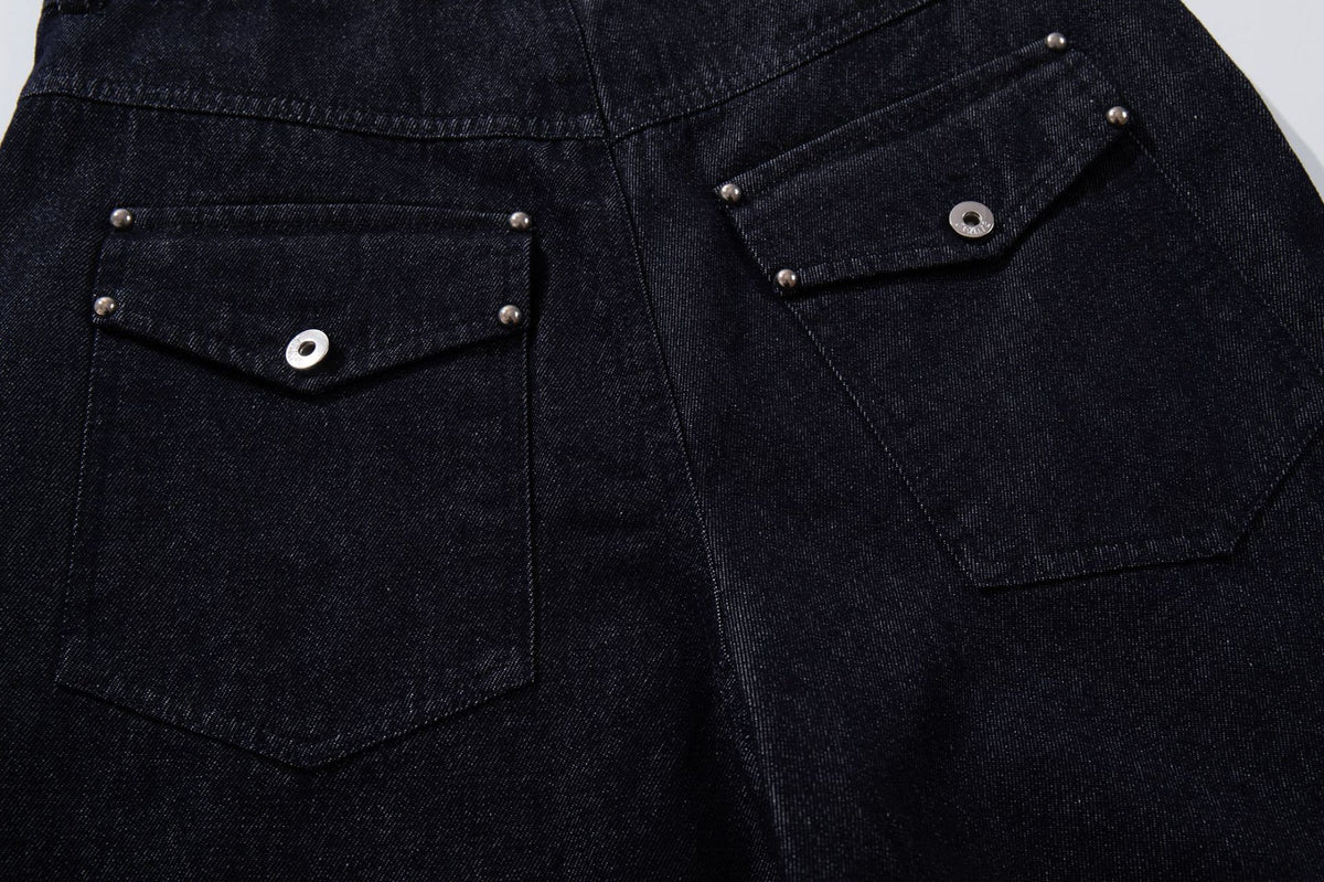 Multi-Button Deconstructed Draped Wide Leg Denim Jeans WN27903