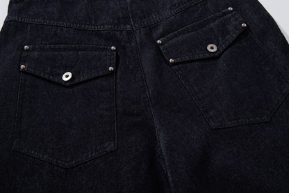 Multi-Button Deconstructed Draped Wide Leg Denim Jeans WN27903