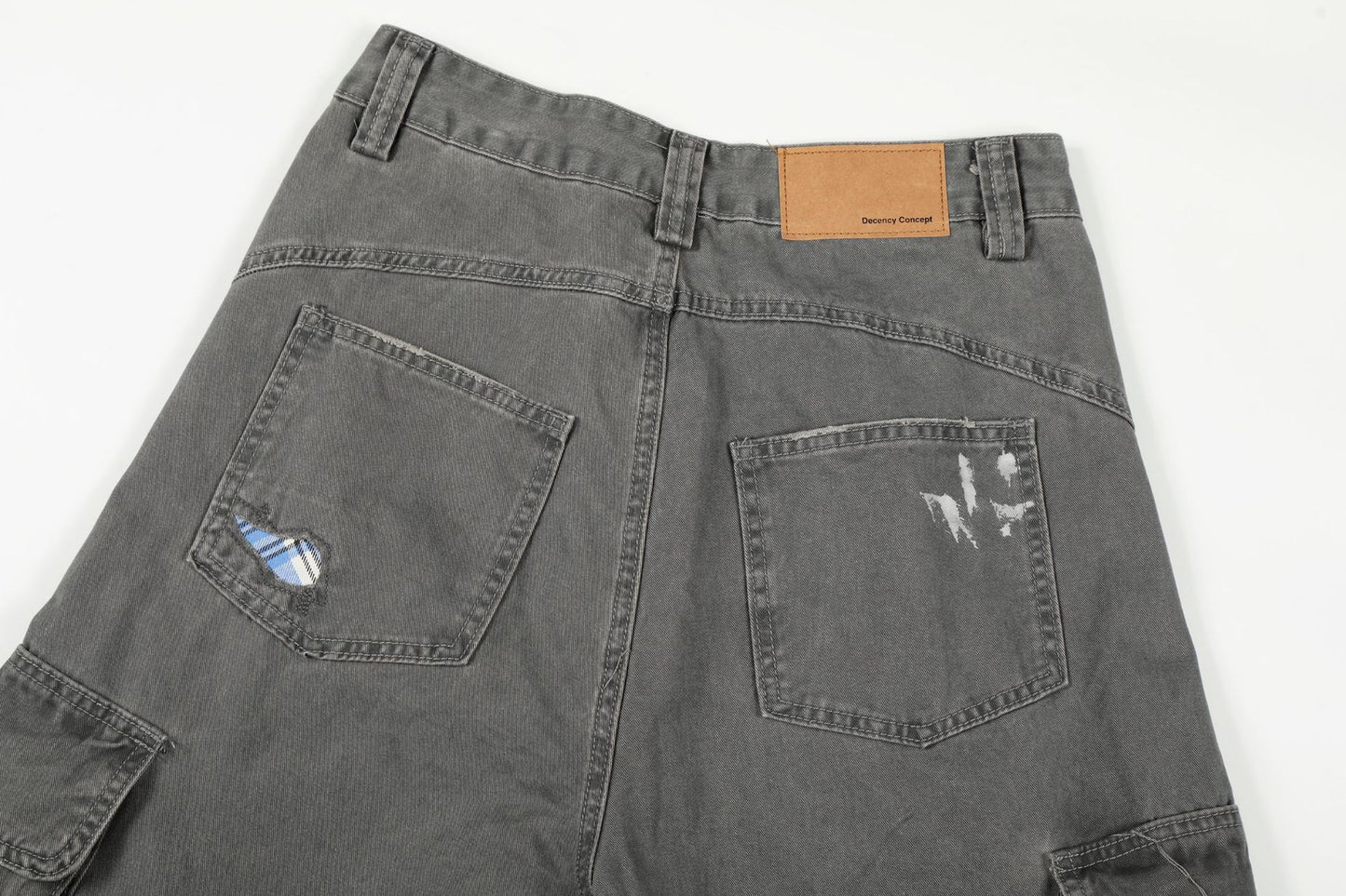 Damage Dirty Wide Leg Curved Cargo Pants WN25866