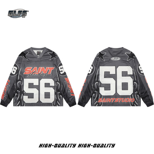 Sporty V-Neck Number 56 Long Sleeve T-Shirt WN26568
