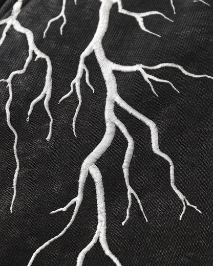 Lightning Print Damage Frayed Denim Half Jeans WN28046