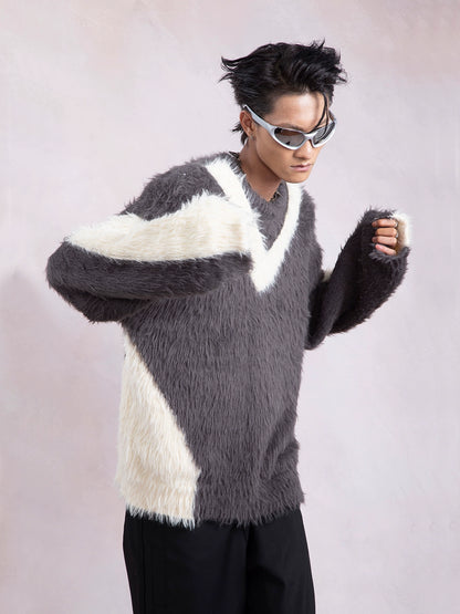 Fake Fur Colorblock Knit Sweater WN9318