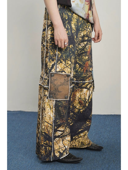 Removable Multi-Wear Print Denim Jeans WN18998