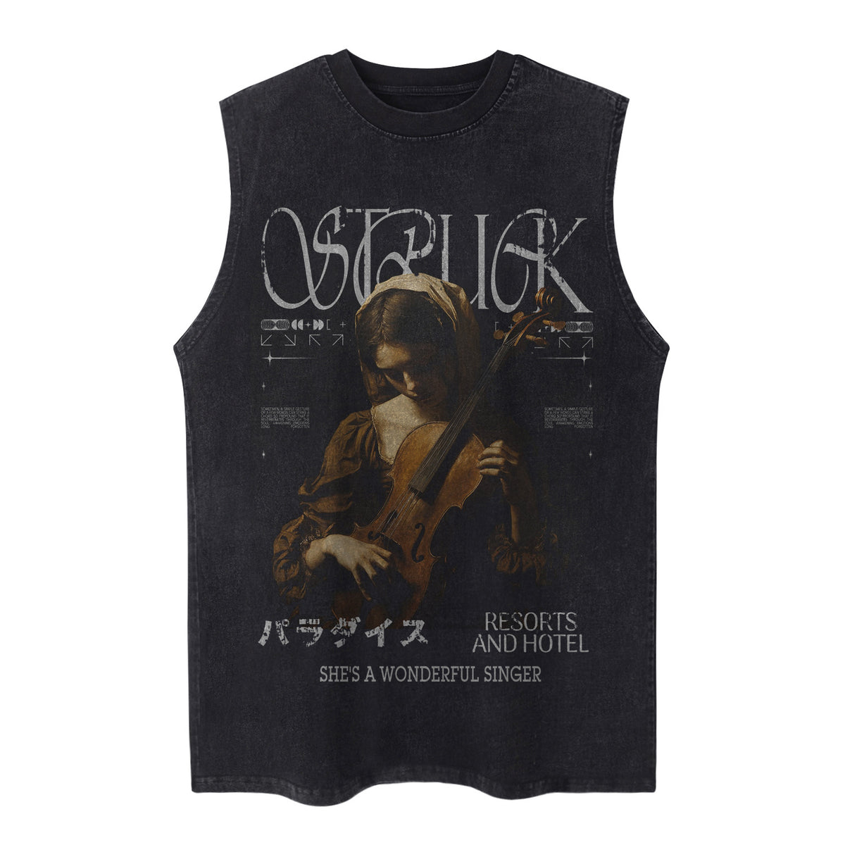 Washed Gothic Graphic Sleeveless T-Shirt WN26949