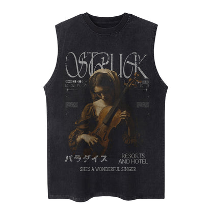 Washed Gothic Graphic Sleeveless T-Shirt WN26949