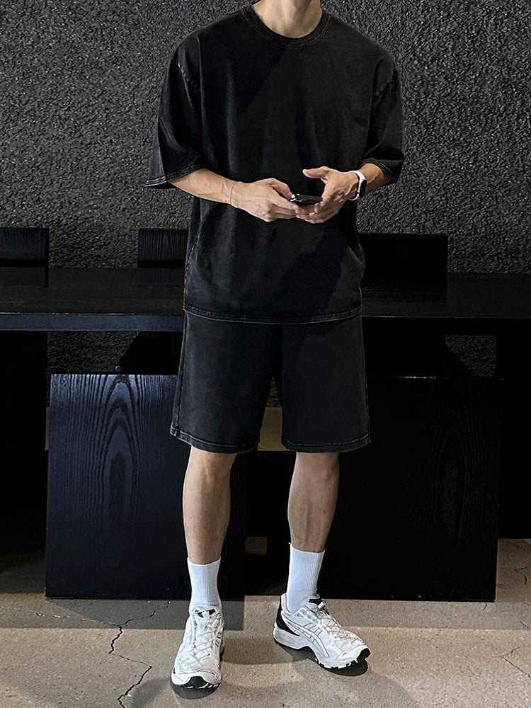 Washed Oversize Short Sleeve T-Shirt & Washed Straight Half Pants Setup WN20291