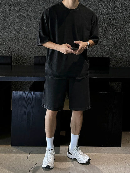 Washed Oversize Short Sleeve T-Shirt & Washed Straight Half Pants Setup WN20291