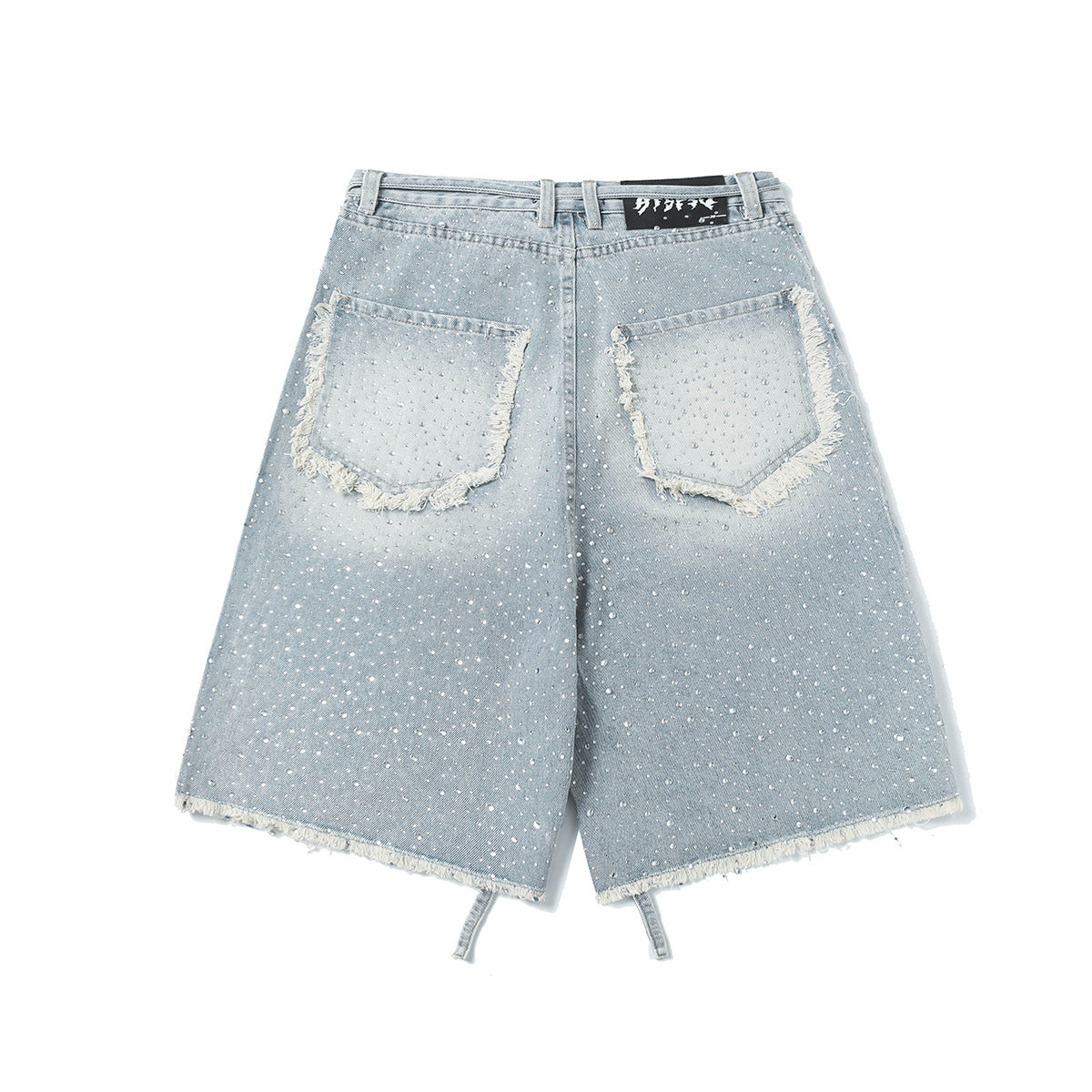 Fringe Rhinestone Wide Leg Half Denim Pants WN25612