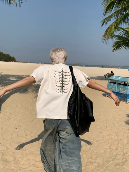 Studs Spine Embroidery Short Sleeve T-Shirt WN19779