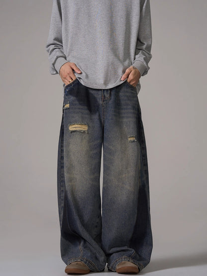 Damage Baggy Wide-Leg Denim Jeans WN10640