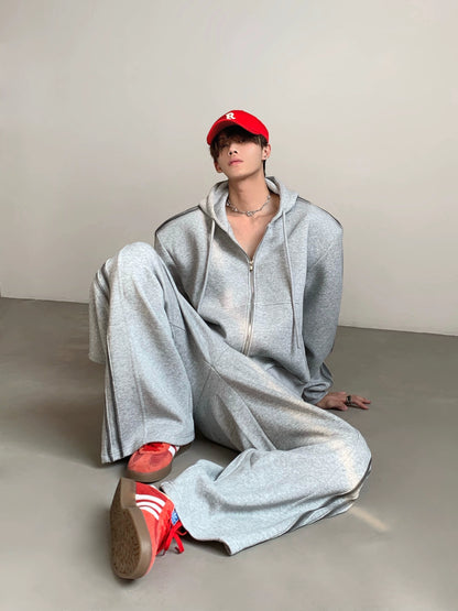 Double Zipper Hoodie & Wide Leg Pants Setup WN21955