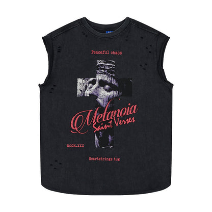 Damage Cross Letter Graphic Tank Top WN27970