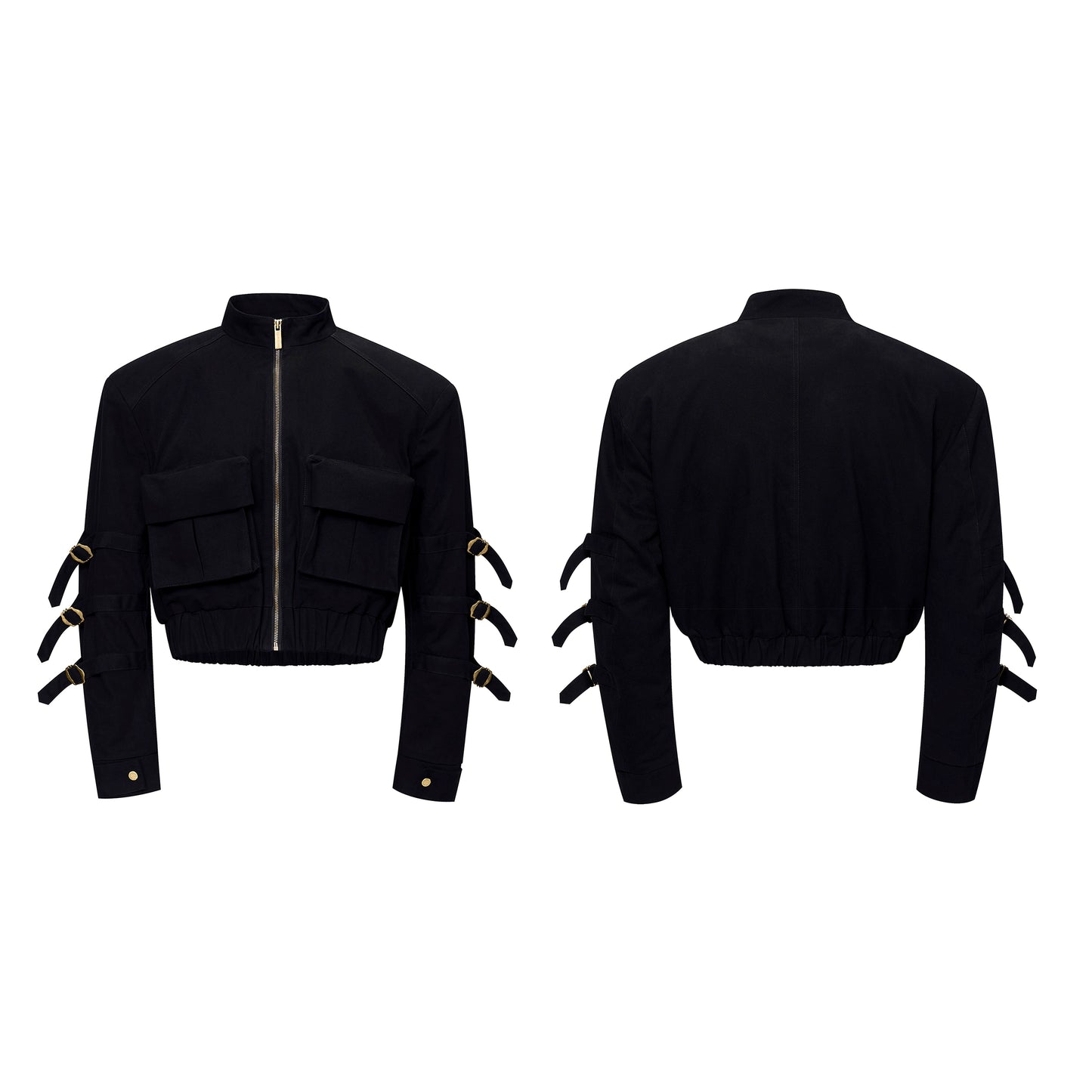 Stand Neck Strap Multi-Pocket Zipper Jacket WN21810