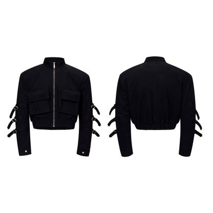 Stand Neck Strap Multi-Pocket Zipper Jacket WN21810