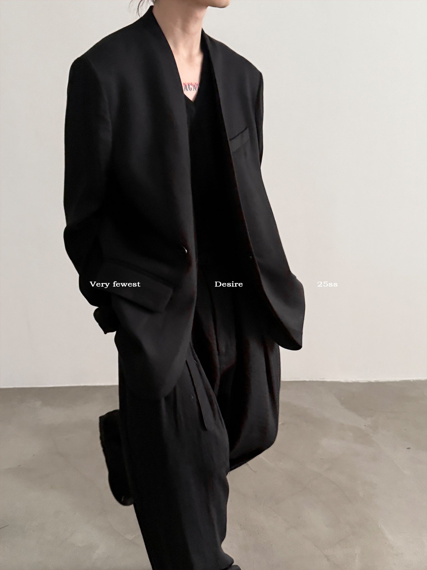 Shoulder-Pad V-Neck Tailored Jacket & Draping Wide-Leg Trousers Setup WN15292