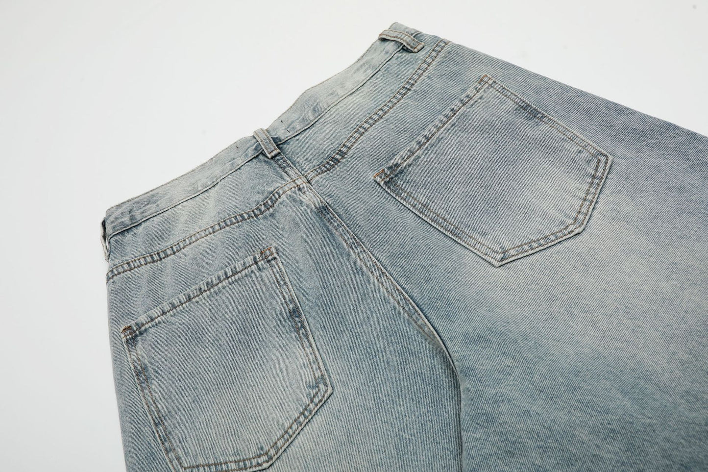 Wash Damage Wide Leg Curved Denim Jeans WN25878