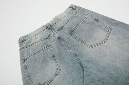 Wash Damage Wide Leg Curved Denim Jeans WN25878