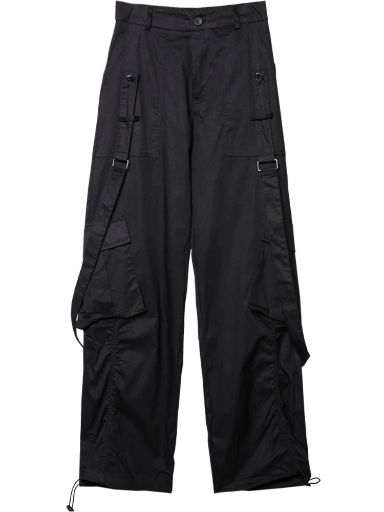 Drawstring Strap Wide Leg Cargo Pants WN22354