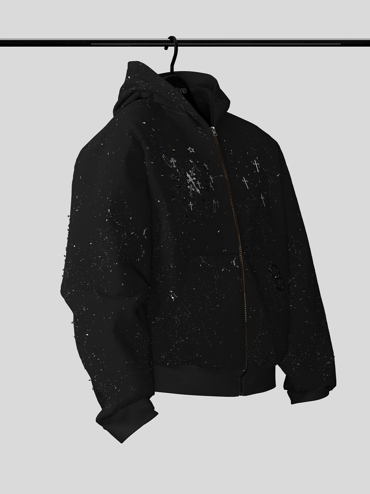 Oversize Cross Print Zipper Hoodie WN27126