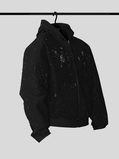 Oversize Cross Print Zipper Hoodie WN27126