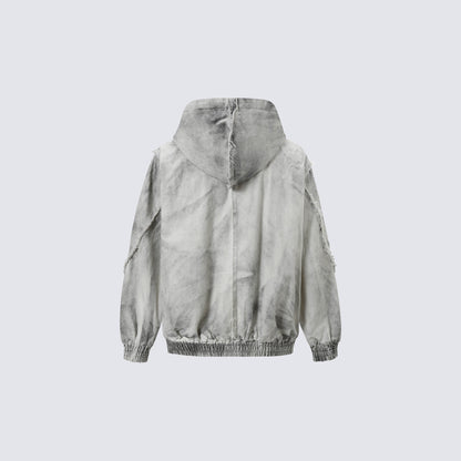 Frayed Damage Hooded Zipper Jacket WN27974