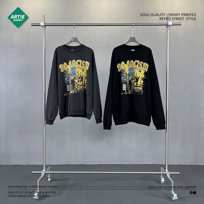 Washed Digital Print Crewneck Sweatshirt WN10007