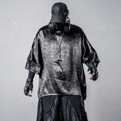 Texture Draped Batwing Short Sleeve T-Shirt WN22494