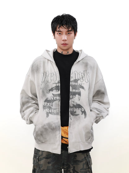 Dragon Print Heavy Zipper Hoodie WN7583