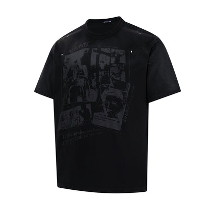 Portrait Print Damage Short Sleeve T-Shirt WN25455