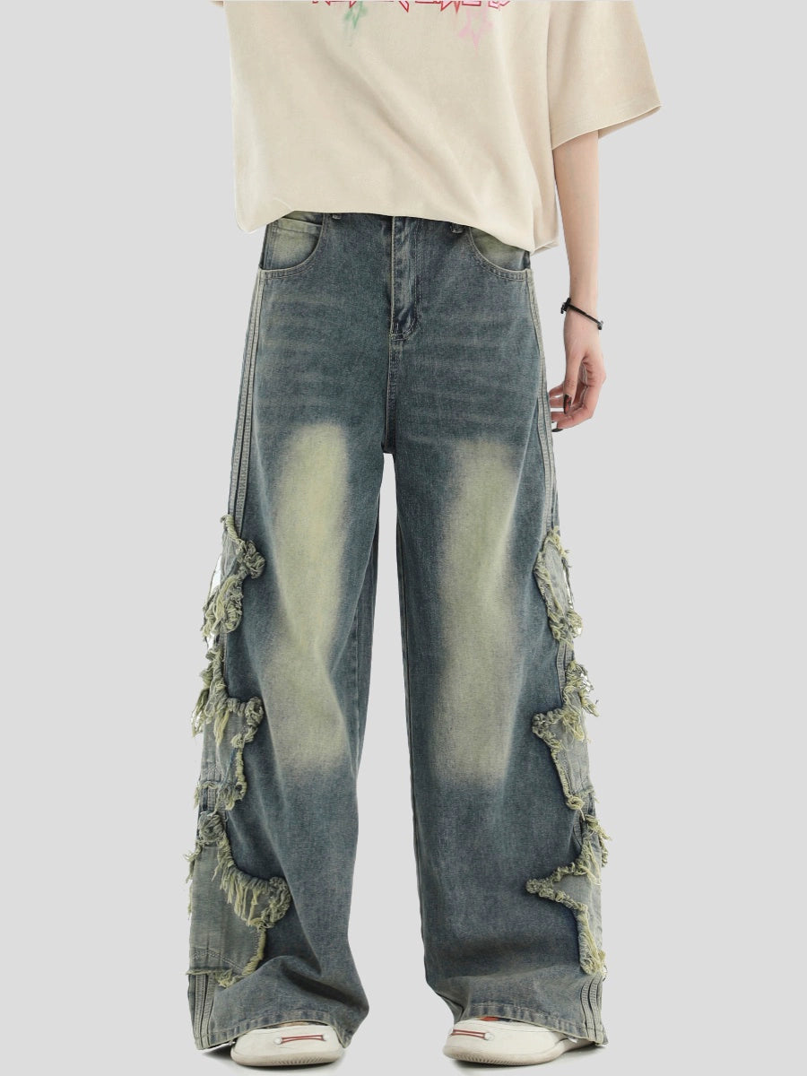 Star Side Raw-edge Wide Leg Denim Jeans WN7193