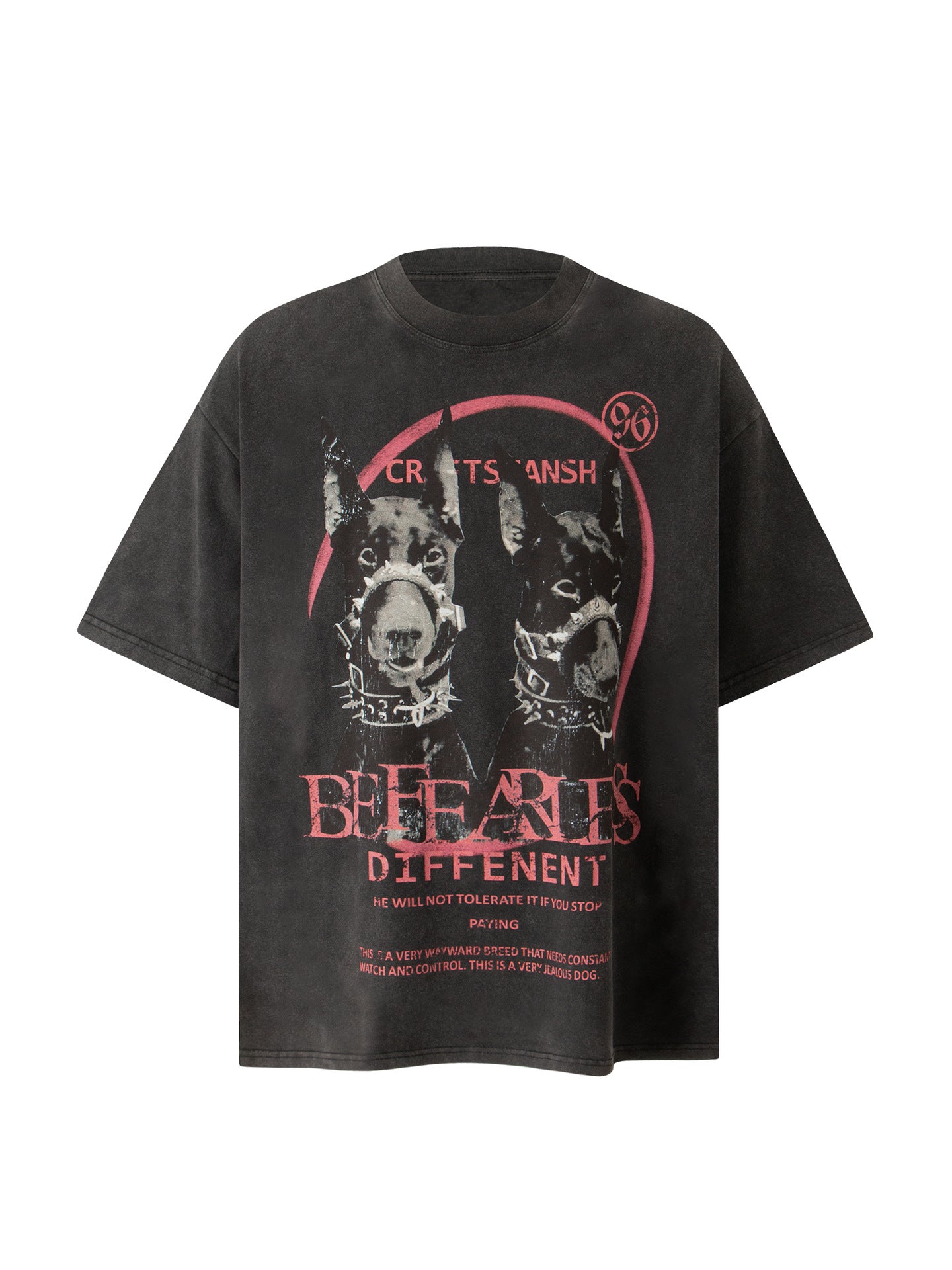 Washed Doberman Print Oversize Short Sleeve T-Shirt WN26230