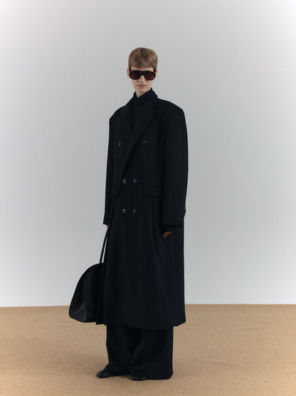 Wool Double Breasted Split Hem Long Coat WN21572