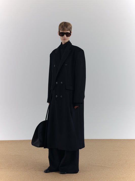 Wool Double Breasted Split Hem Long Coat WN21572