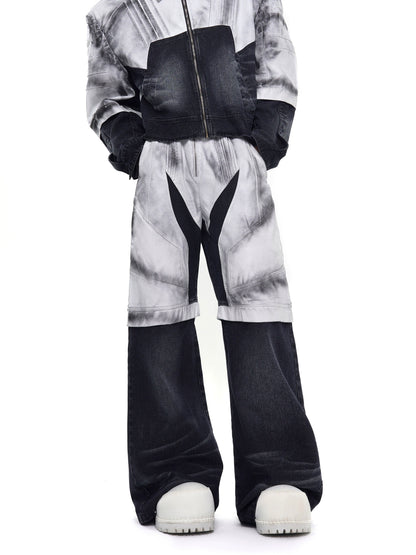 PU Leather Mix Paint Short Denim Jacket & PU Leather Mix Denim Jeans Setup WN20378