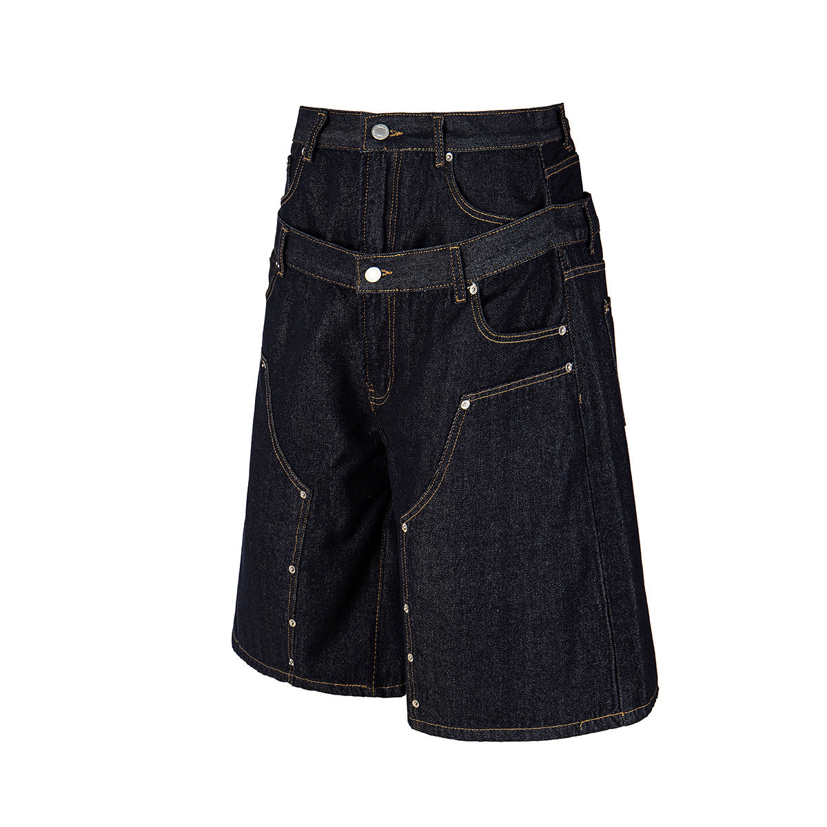 Fake Layered Double-Waist Wide Leg Denim Short Pants WN25667