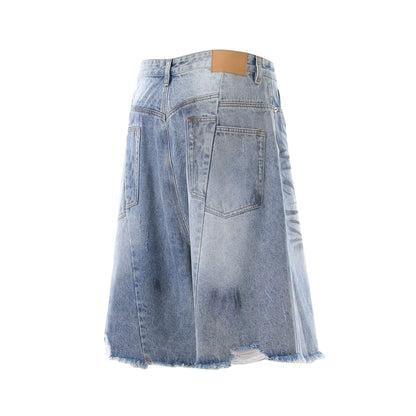 Frayed Distressed Denim Half Jeans WN25413