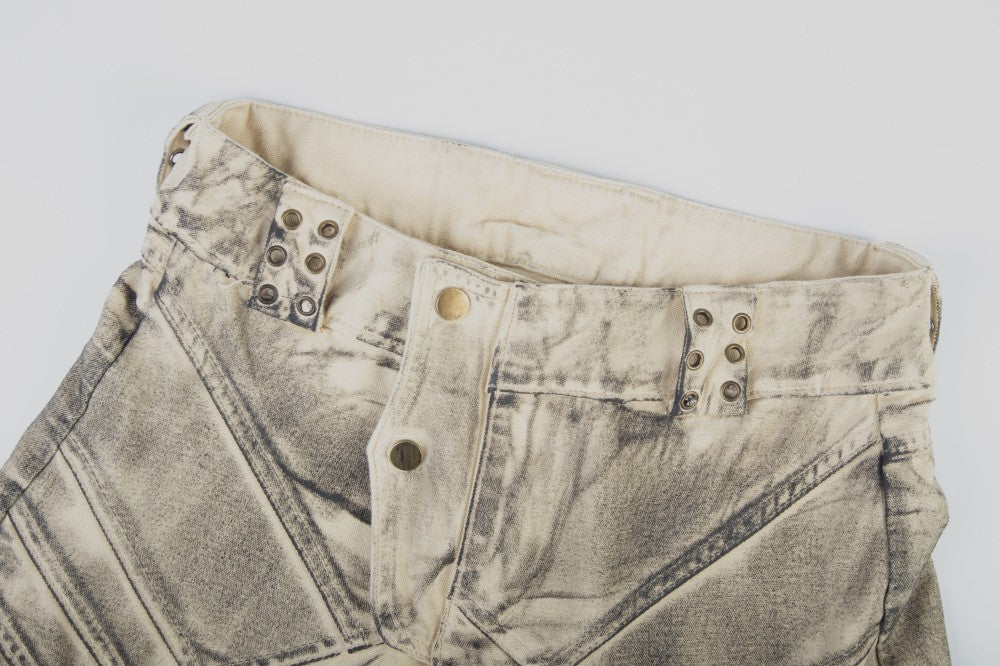 Washed Gradient Metal Stud Curved Wide Leg Denim Jeans WN27875