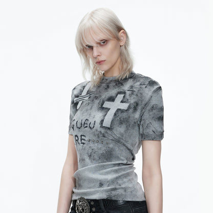 Cross Dirty Wash Stud Stretch Short Sleeve T-Shirt WN26997