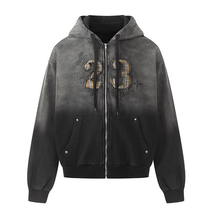 Gradient Wash Zipper Short Length Oversize Hoodie WN24228