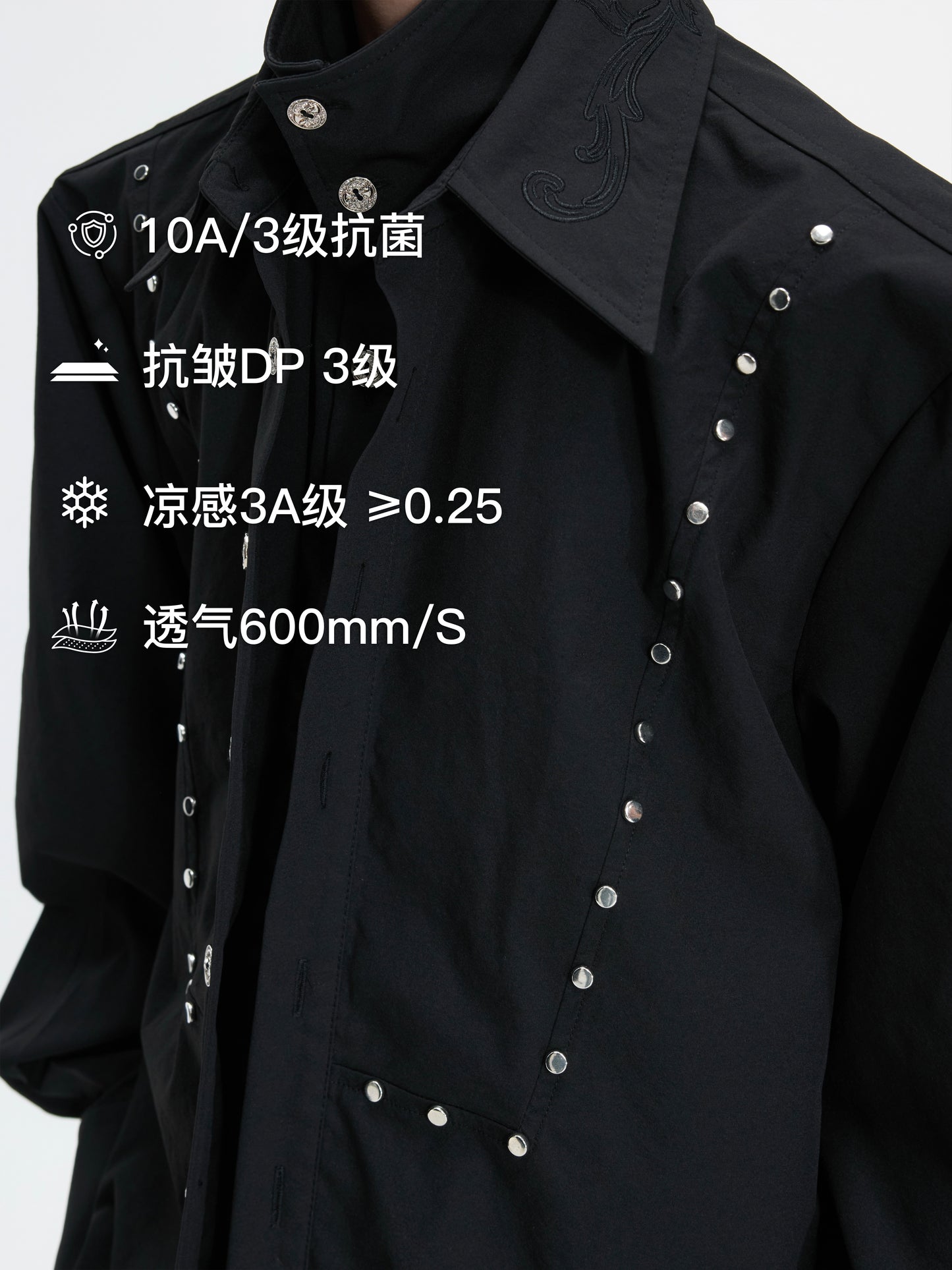 Fake Layered Stud Embroidery Oversize Long Sleeve Shirt WN26987