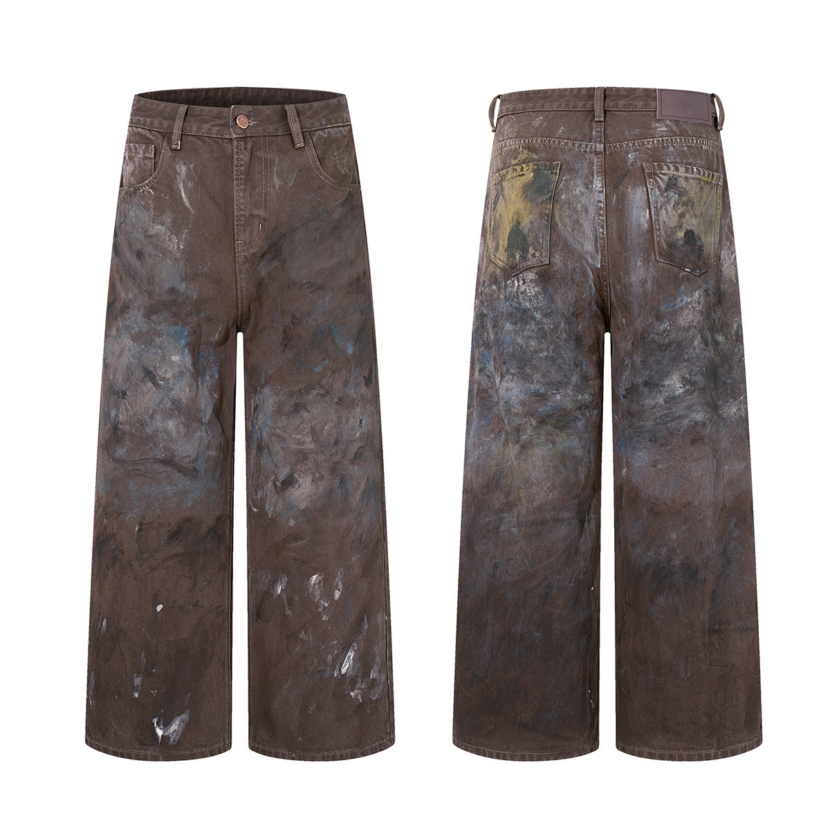 Paint Graffiti Washed Wide Leg Denim Jeans WN23046