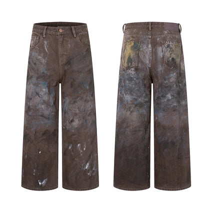 Paint Graffiti Washed Wide Leg Denim Jeans WN23046