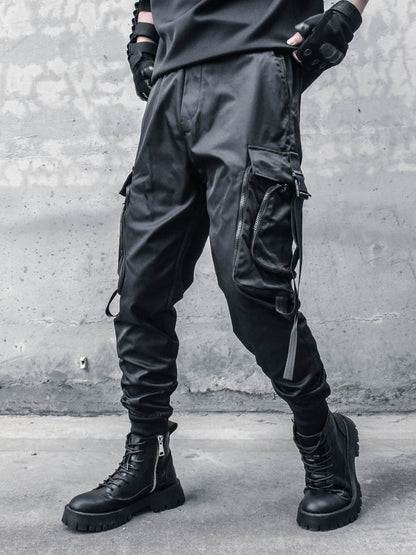 Strap Large Pocket Wide Leg Cuffed Cargo Pants WN22323