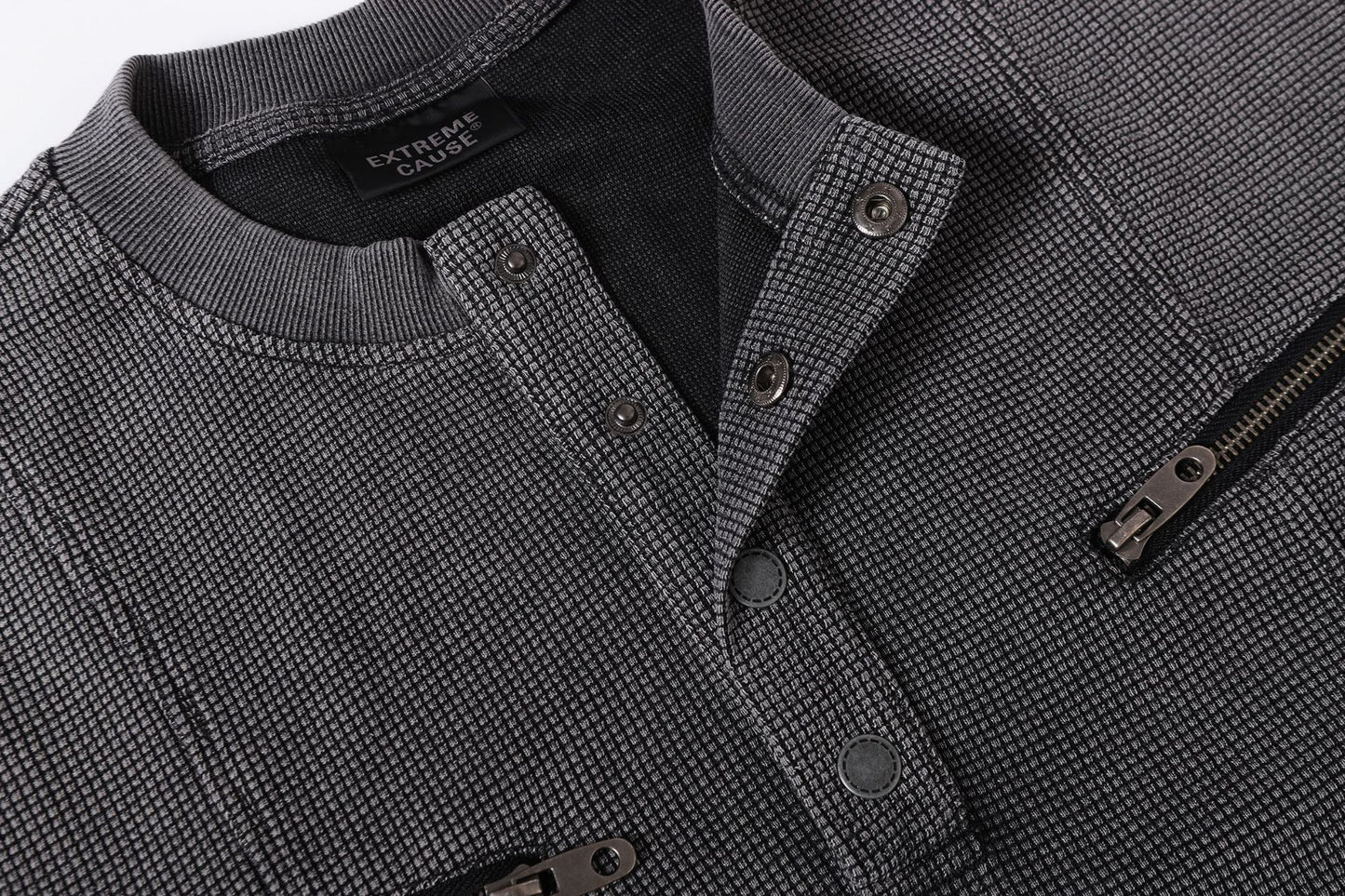 Half-Open Collar Check Wash Damage Short Sleeve T-Shirt WN25643